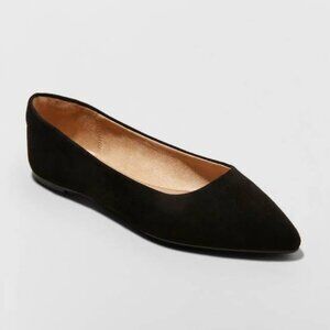 A New Day Corinna Pointed Toe Ballet Black Leather Flat‎ Size 7 1/2